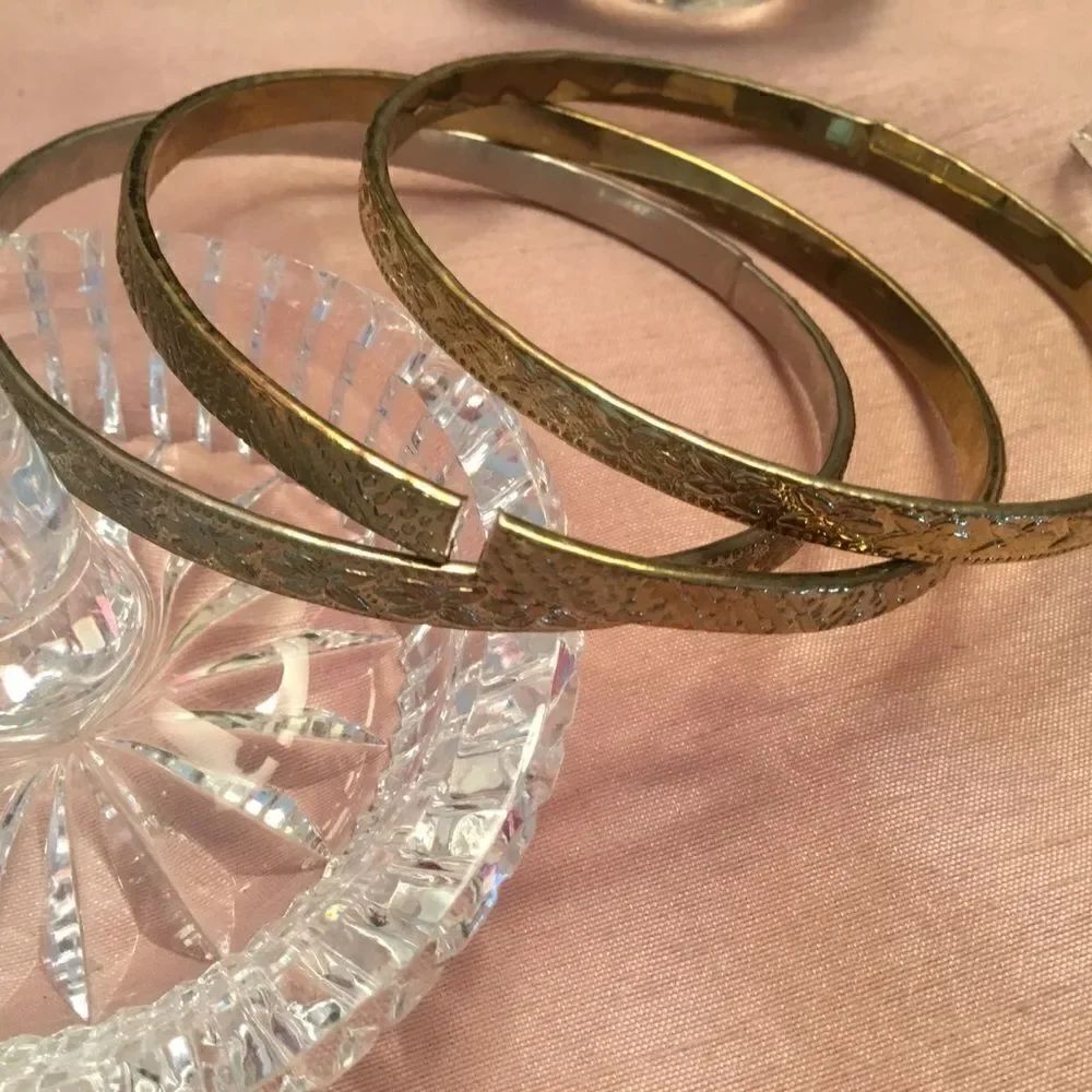 Goldtone Embossed Bangle Bracelet Set of 3